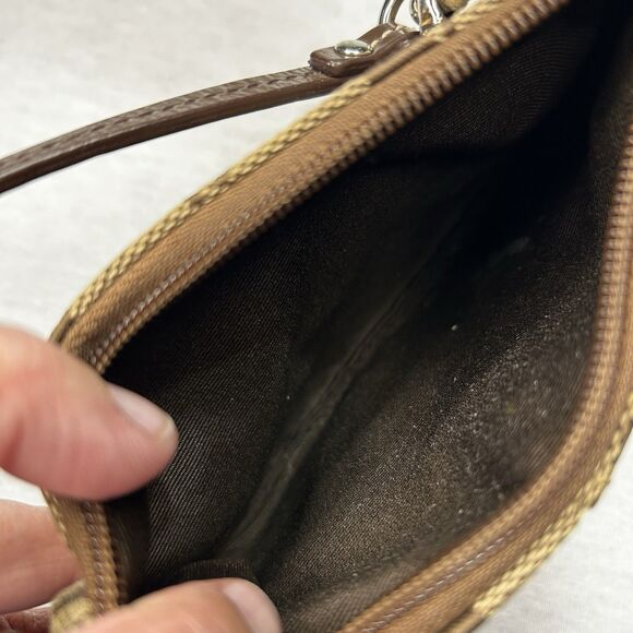 Coach Corner Zip Wristlet in signature canvas with a dark brown stripe - Picture 4 of 4